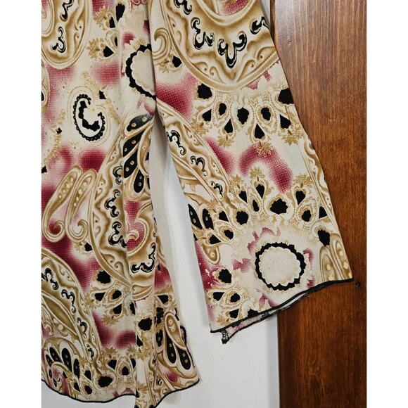 VTG Y2K MKM Designs Paisley Bell Sleeves Top Sz Large Keyhole Neck Sleeve Slits - Picture 4 of 7